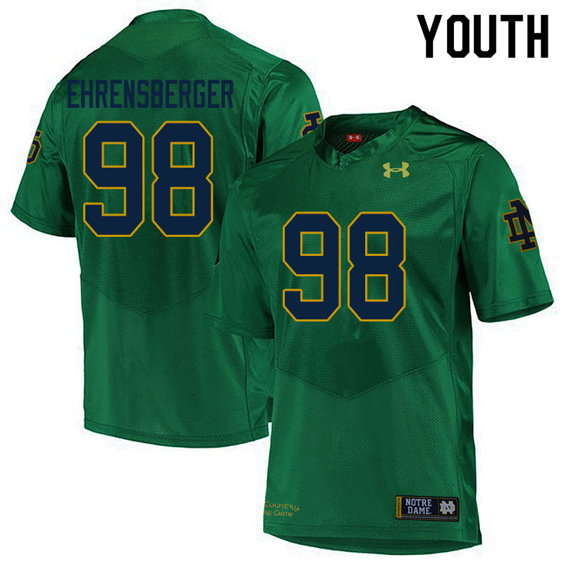 Youth NCAA Notre Dame Fighting Irish #98 Alexander Ehrensberger Stitched College Under Armour Authentic Green Football Jersey IR10N53ZZ